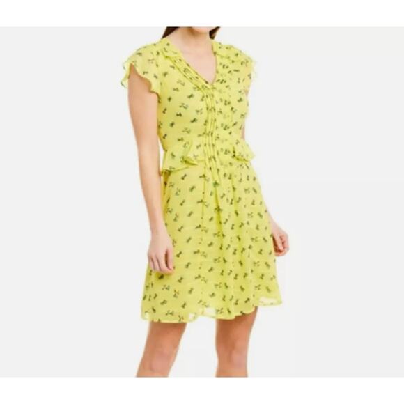 NEW CECE Women's Lemon Drop Floral Print Ruffle Mini Dress Size US 6 - Picture 2 of 7